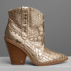 Sam Edelman Boots Sz 7 Gold Croc Studded Western Chic Boots Glam Rock Festival